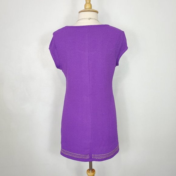 Premise Purple Studded Stretchy Cap Sleeve Top, LP - Picture 7 of 11